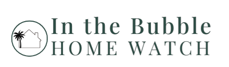 Logo for In the Bubble Home Watch displays a house and palm tree inside a house with the words inside the house.